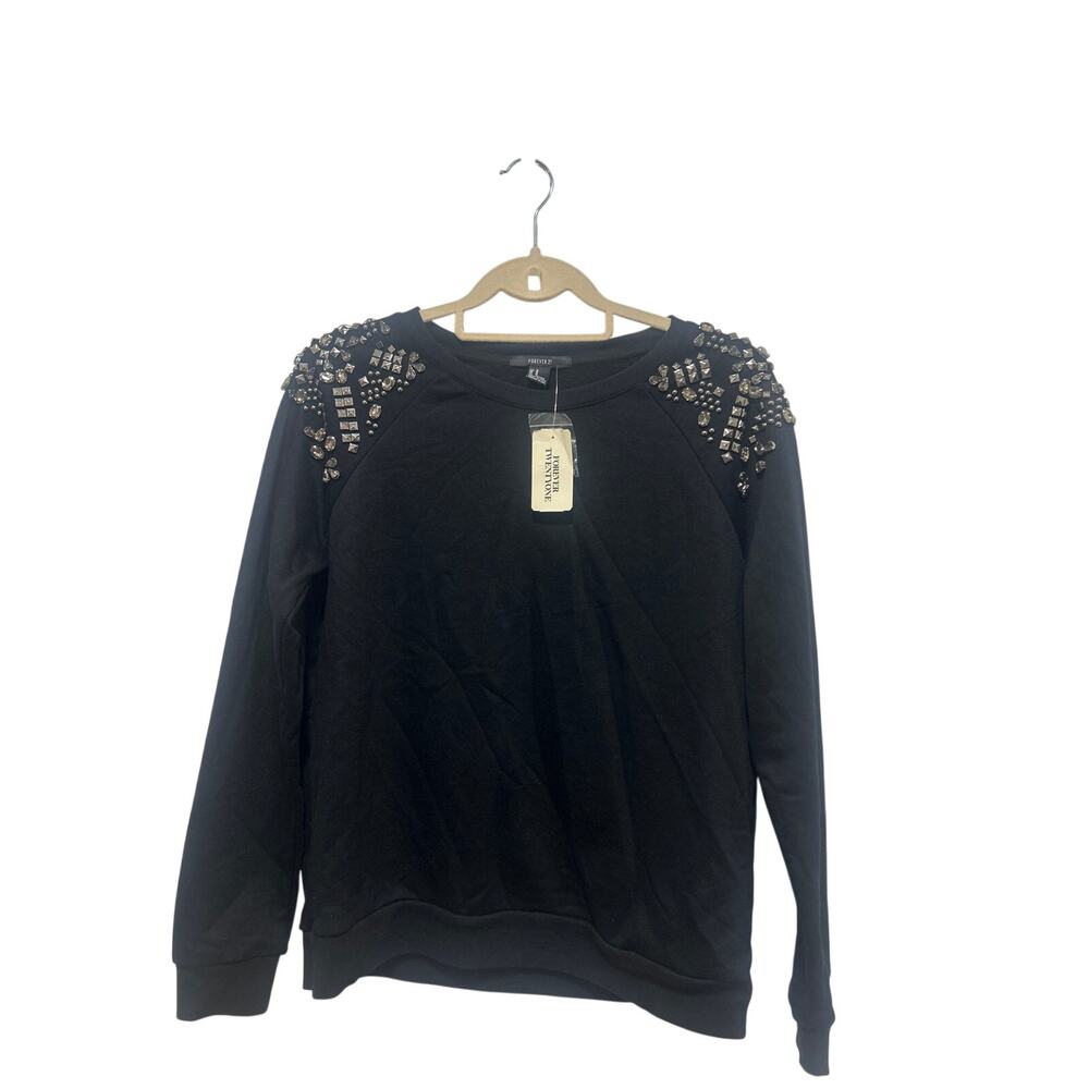 Forever 21 Black Embelished Gunmetal Bead Sweater Medium NWT